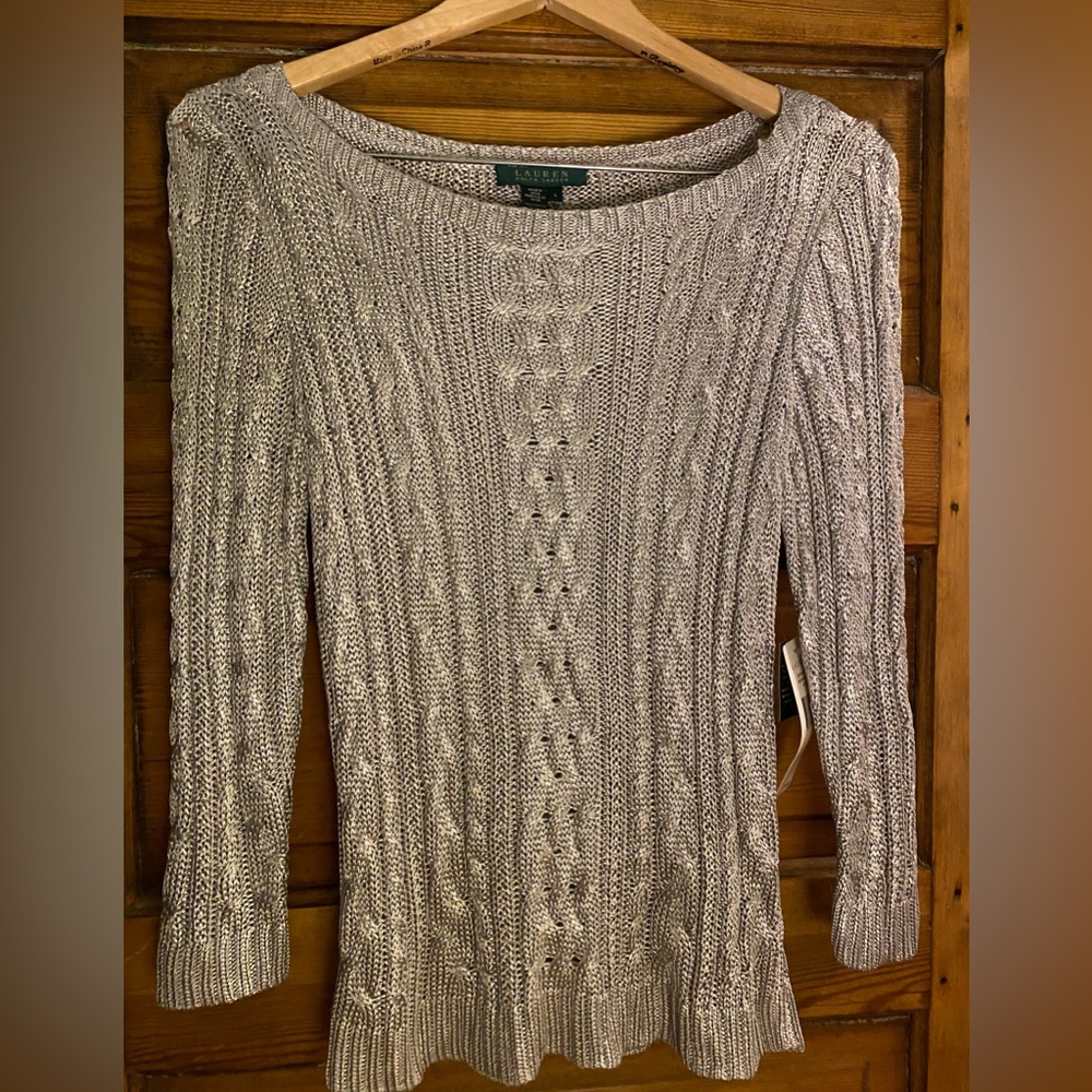 Lauren Ralph Lauren. Silver Metallic Sweater. Size Large But Fits Like A M